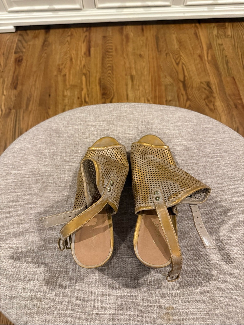 Qupid Metallic Gold Perforated Slingback Sandals